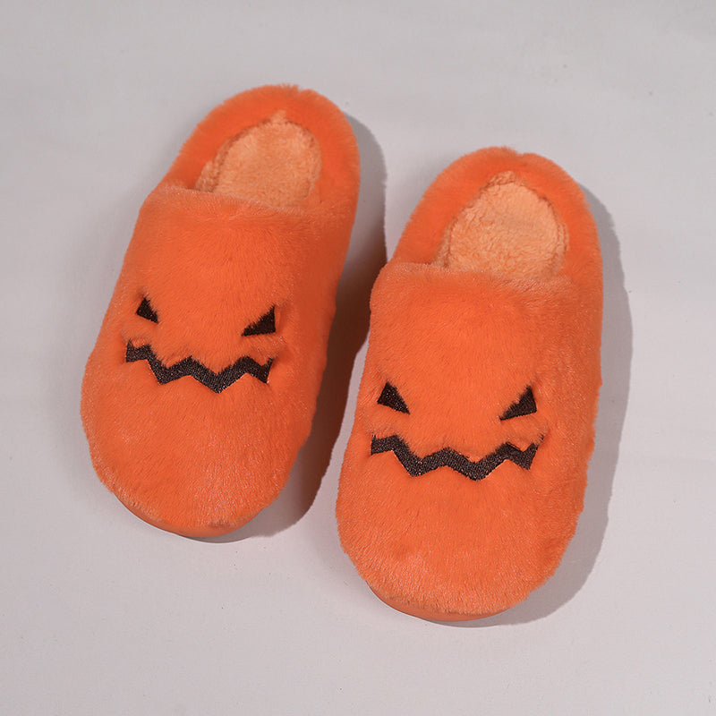 Top view of pumpkin slippers with light plush lining